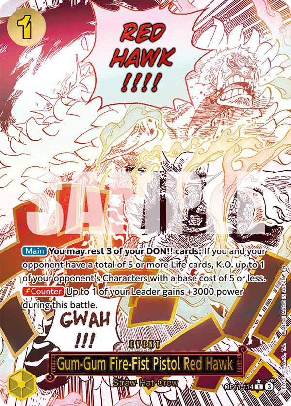 Gum-Gum Fire-Fist Pistol Red Hawk (Alternate Art) OP11-114 - A Fist of Divine Speed OP11 kart görseli
