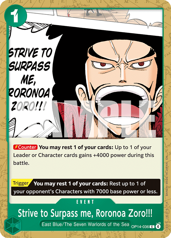 Strive to Surpass me, Roronoa Zoro!!! OP14-036 - The Azure Sea's Seven OP14 kart görseli