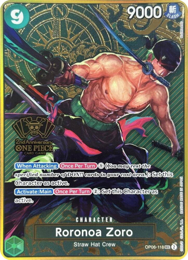 Roronoa Zoro (One Piece Japanese Version 2nd Anniv OP06-118 - One Piece Promo kart görseli