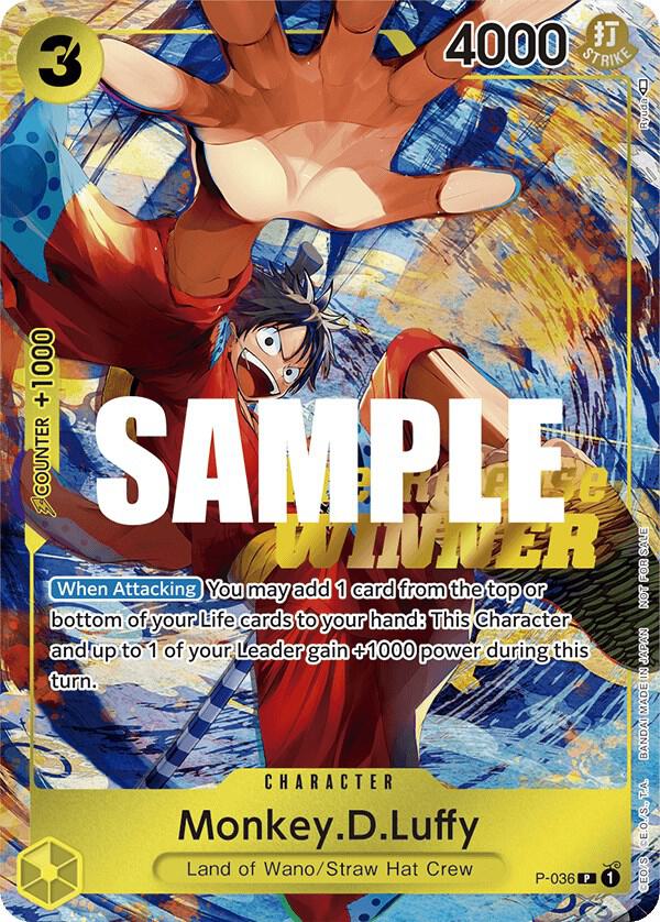 Monkey.D.Luffy (Pre-Release Tournament) (Winner) P-036 - One Piece Promo kart görseli