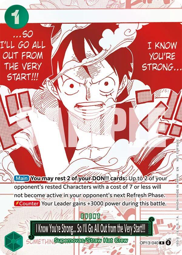 I Know You're Strong... So I'll Go All Out from th OP13-040 - One Piece Promo kart görseli