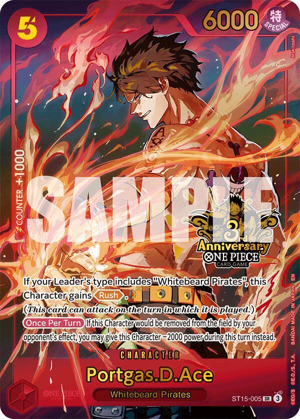 Portgas.D.Ace (Japanese Version 3rd Anniversary Se ST15-005 - One Piece Promo kart görseli