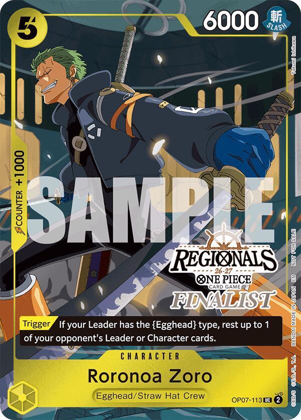 Roronoa Zoro (113) (Regionals Finalist Card Set 26 OP07-113 - One Piece Promo kart görseli
