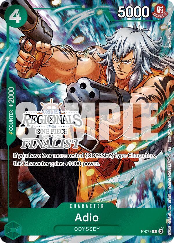 Adio (Online Regional Finalist Card Set 2025 Vol.1 P-078 - One Piece Promo kart görseli