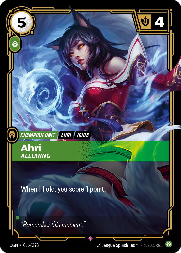 Ahri - Alluring 66 - Riftbound League of Legends OGN kart görseli