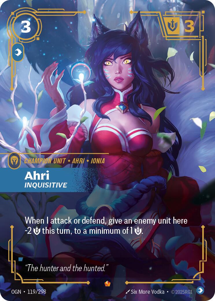 Ahri - Inquisitive 119 - Riftbound League of Legends OGN kart görseli