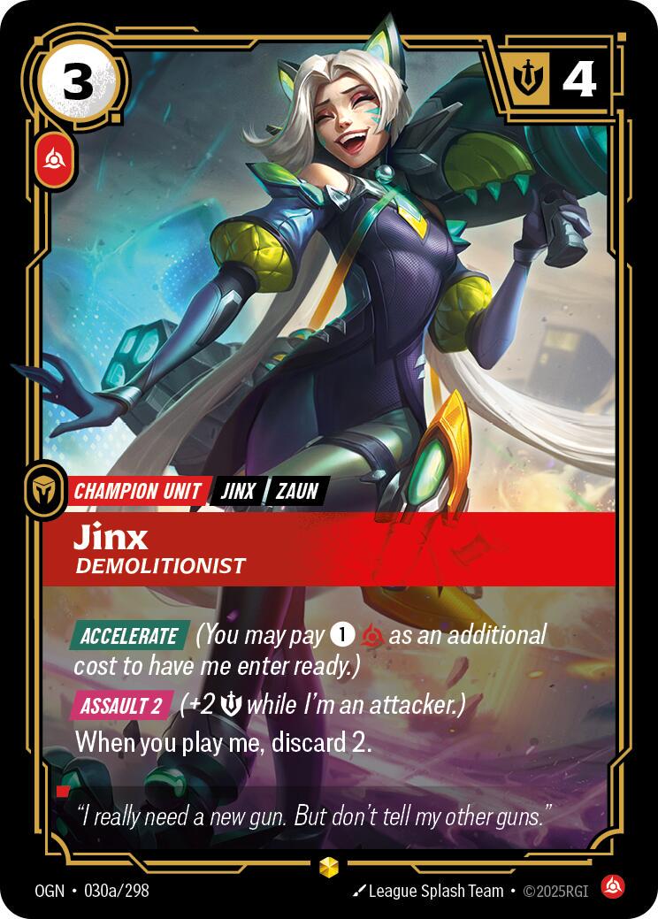 Jinx - Demolitionist 30a - Riftbound League of Legends OGN kart görseli