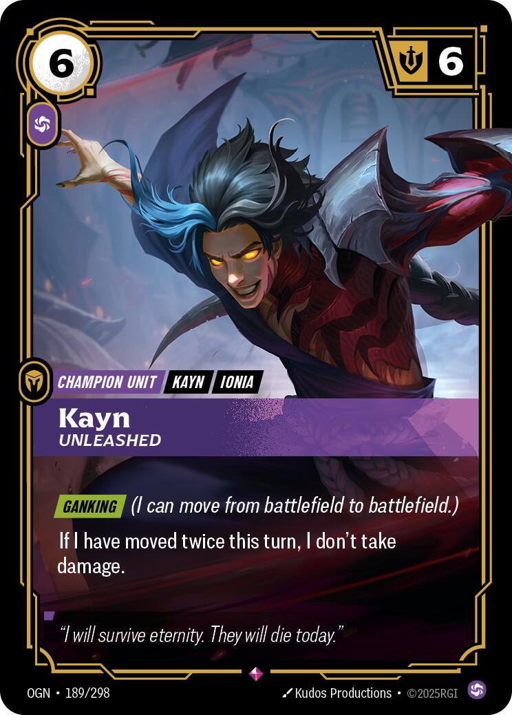 Kayn - Unleashed 189 - Riftbound League of Legends OGN kart görseli