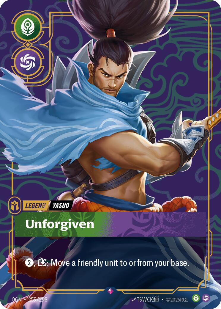 Yasuo - Unforgiven 259 - Riftbound League of Legends OGN kart görseli