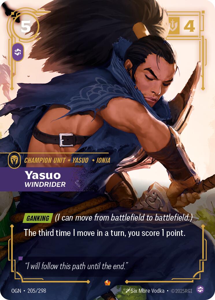 Yasuo - Windrider 205 - Riftbound League of Legends OGN kart görseli