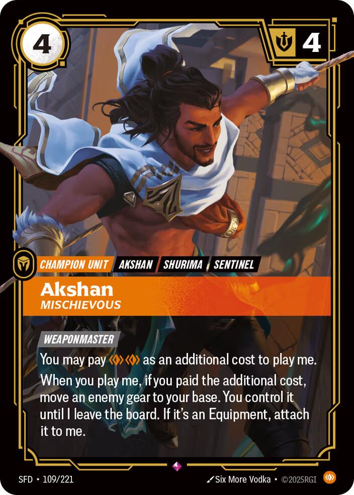 Akshan - Mischievous 109 - Riftbound League of Legends SFD kart görseli