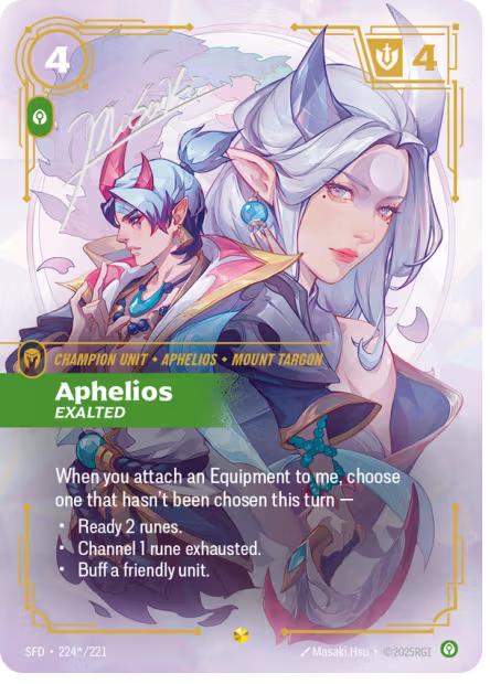 Aphelios - Exalted 224 - Riftbound League of Legends SFD kart görseli