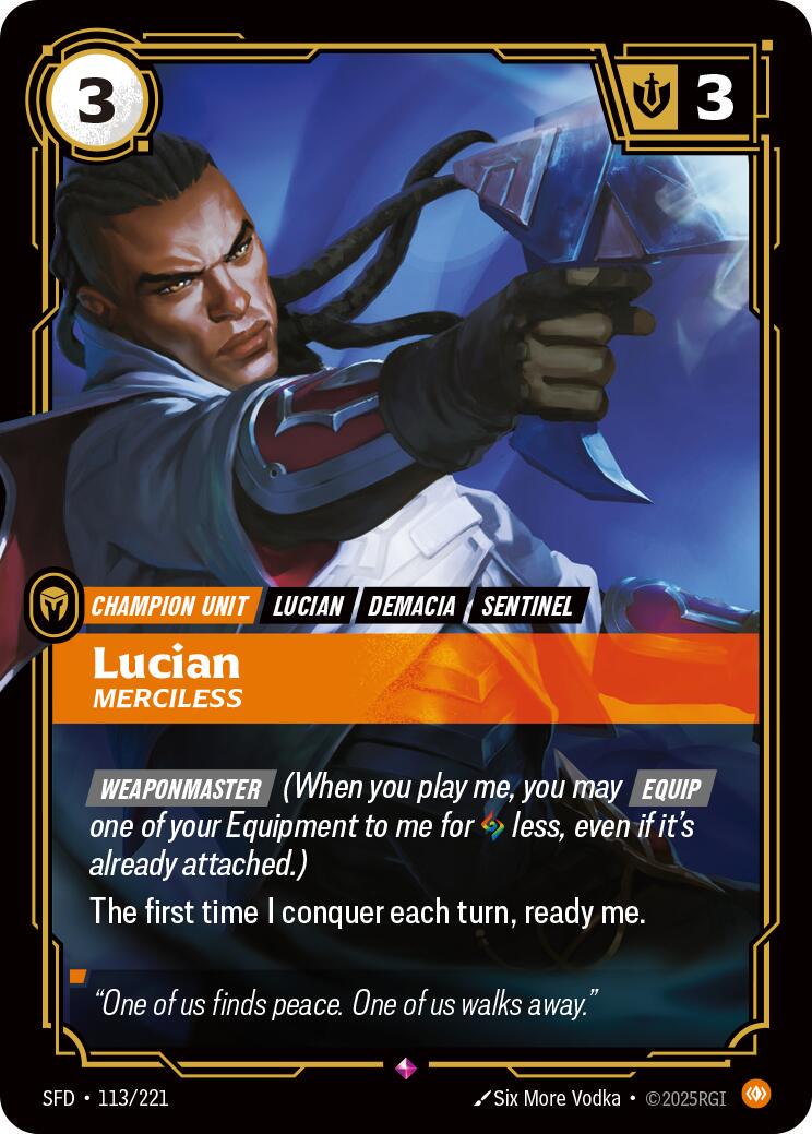 Lucian - Merciless 113 - Riftbound League of Legends SFD kart görseli
