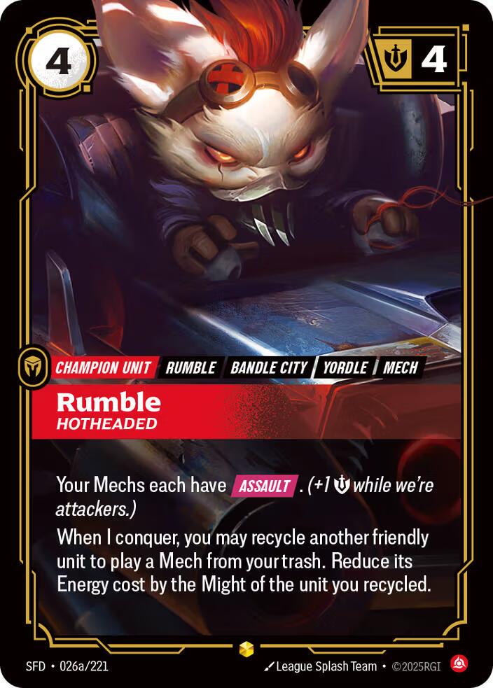 Rumble - Hotheaded 26a - Riftbound League of Legends SFD kart görseli