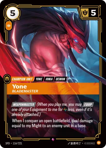 Yone - Blademaster 116 - Riftbound League of Legends SFD kart görseli