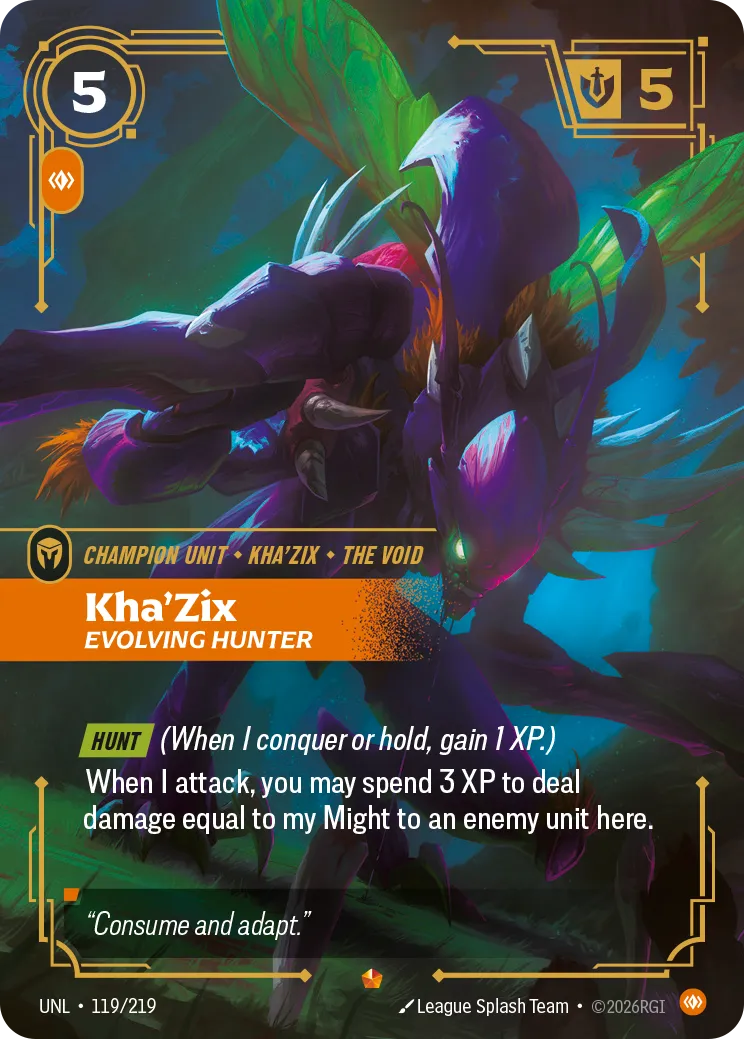 Kha'Zix Evolving Hunter Foil 119 119 - Riftbound League of Legends UNL kart gorseli