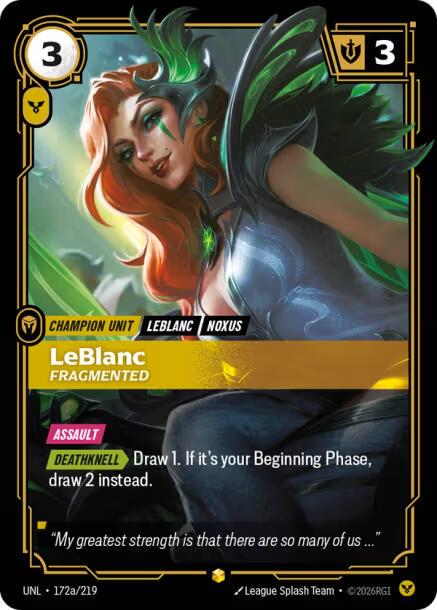 LeBlanc - Fragmented 172a - Riftbound League of Legends UNL kart görseli